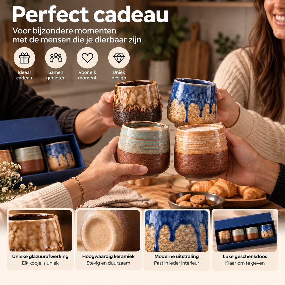 Keramische Koffiekopjes Set van 4 in Geschenkdoos – Design 3