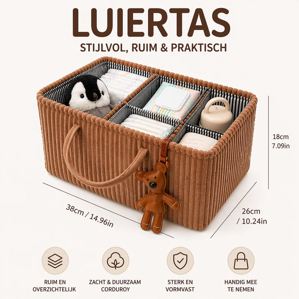 Opvouwbare Corduroy Luiermand met Vakken – Bruin