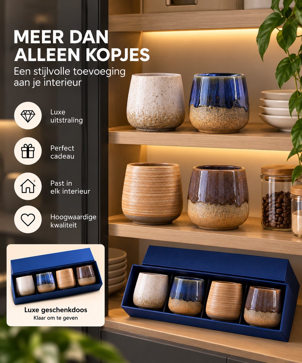 Keramische Koffiekopjes Set van 4 in Geschenkdoos – Design 1