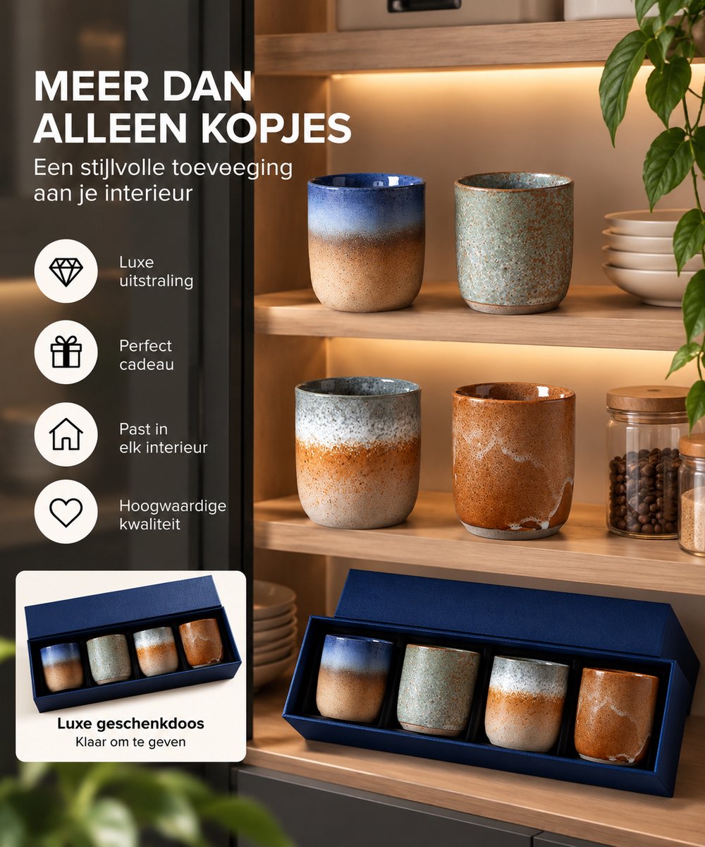 Keramische Koffiekopjes Set van 4 in Geschenkdoos – Design 8