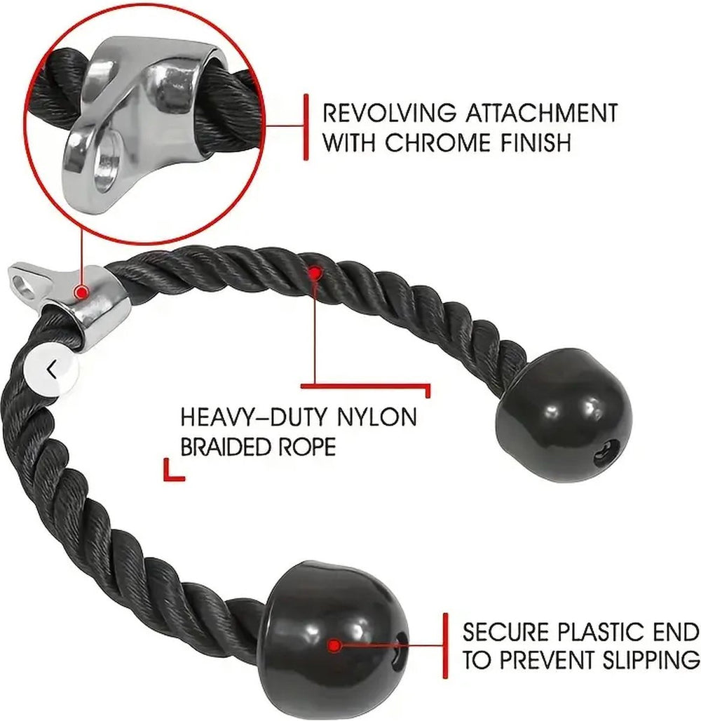 Tricep Rope 70 cm Gevlochten Nylon – Zwart