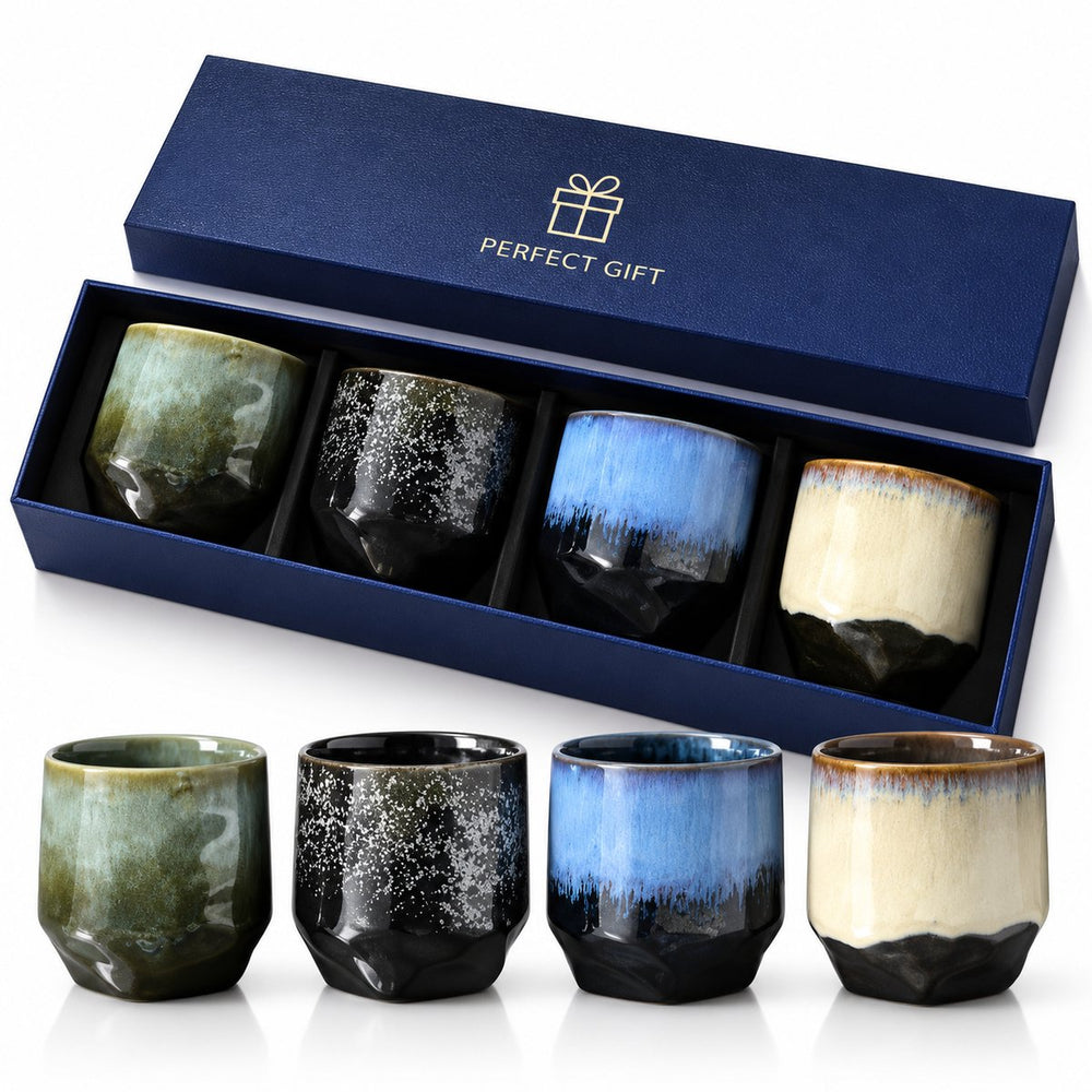 Keramische Koffiekopjes Set van 4 in Geschenkdoos – Design 6