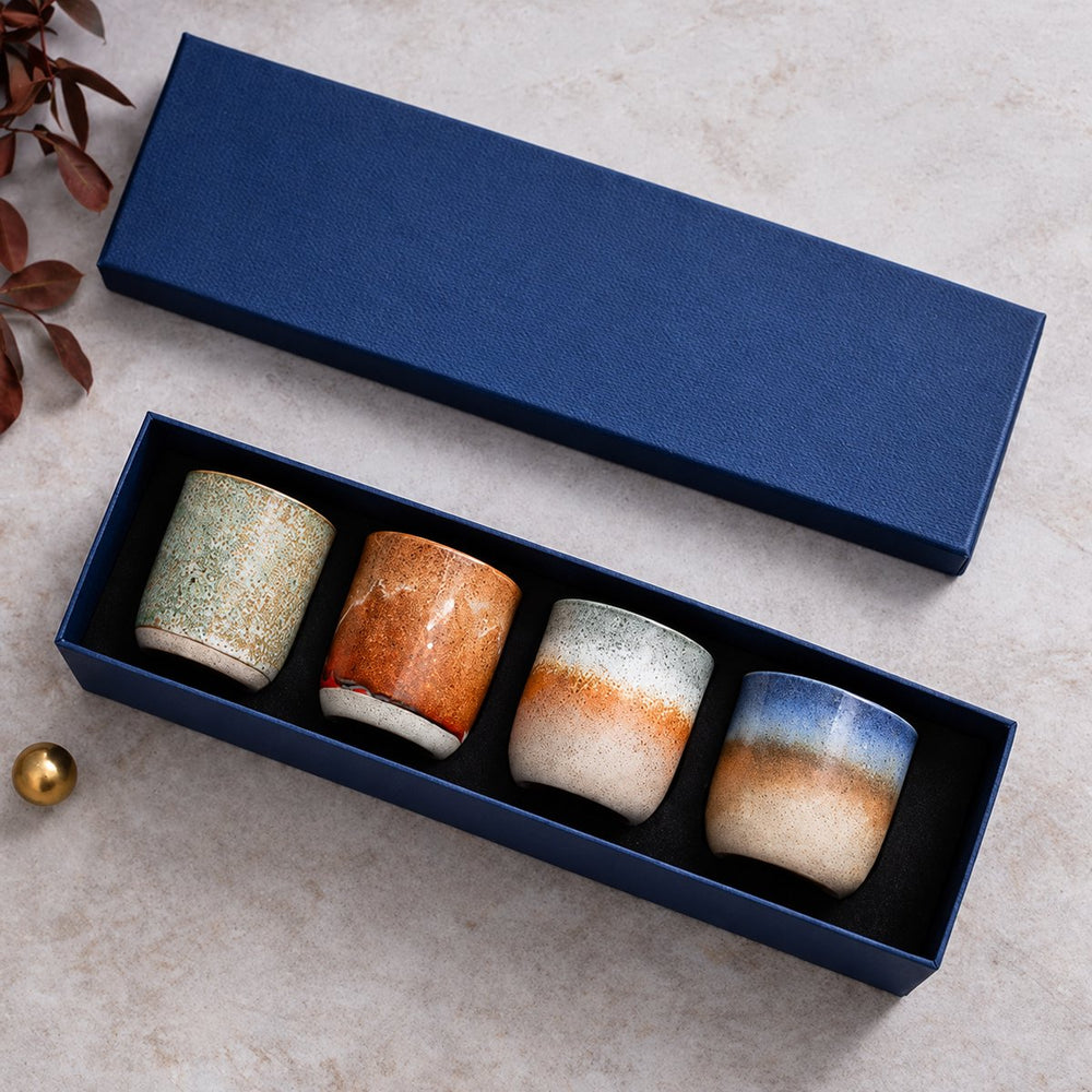 Keramische Koffiekopjes Set van 4 in Geschenkdoos – Design 8