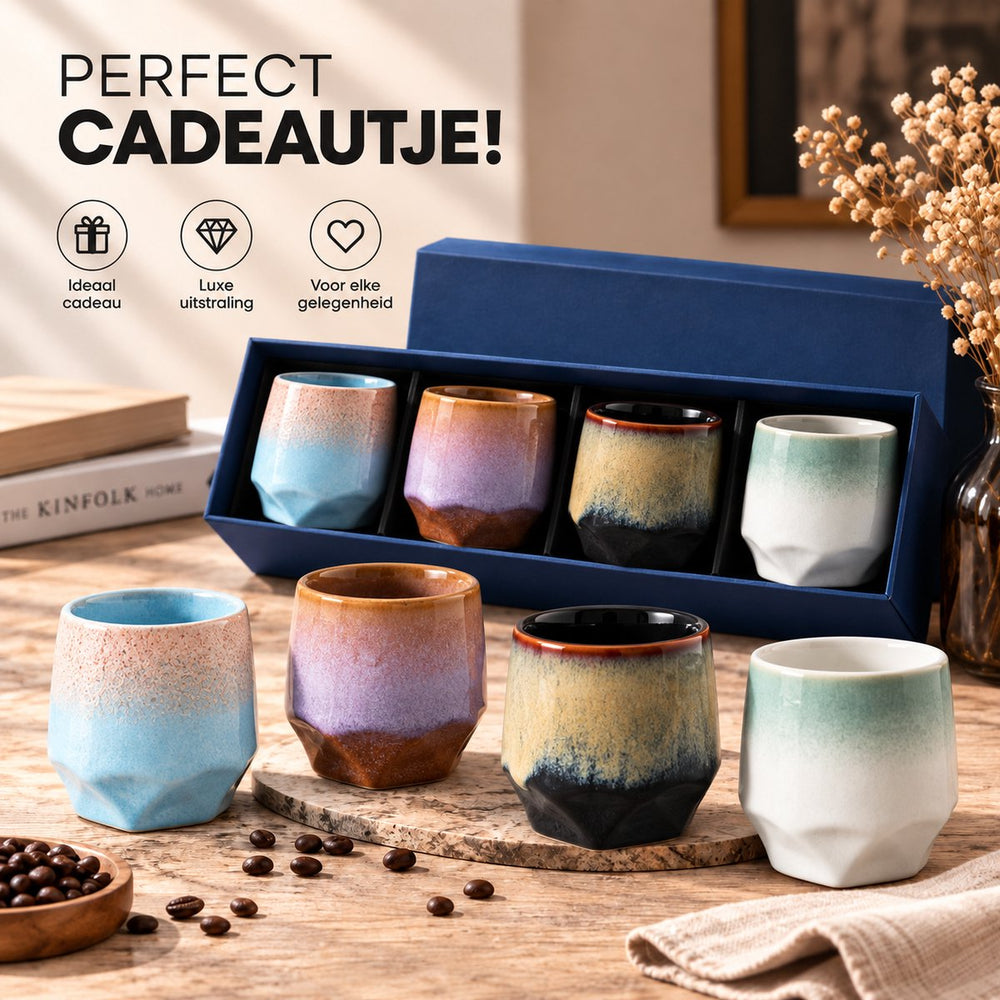 Keramische Koffiekopjes Set van 4 in Geschenkdoos – Design 4