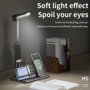LED Bureaulamp met Draadloze Oplader en Organizer – 20W Instelbaar Licht