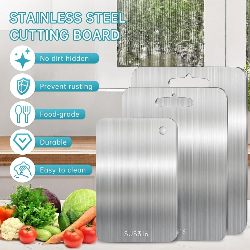 RVS Snijplanken Set – Antibacterieel en Vaatwasserbestendig – 3-delig
