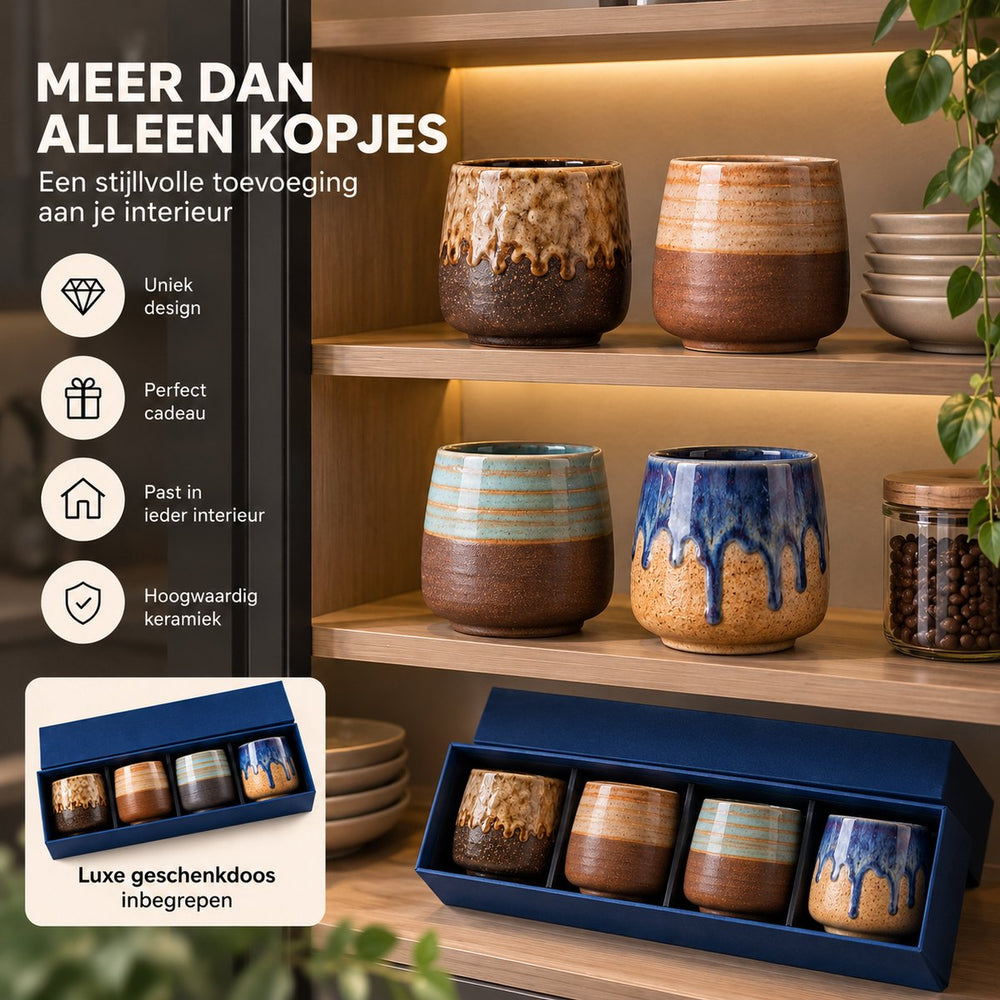 Keramische Koffiekopjes Set van 4 in Geschenkdoos – Design 3
