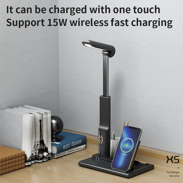 LED Bureaulamp met Draadloze Oplader en Organizer – 15W