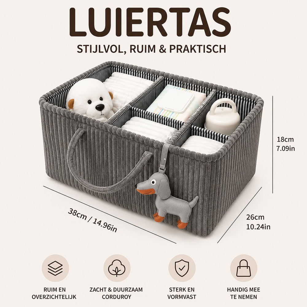 Opvouwbare Corduroy Luiermand met Vakken – Grijs