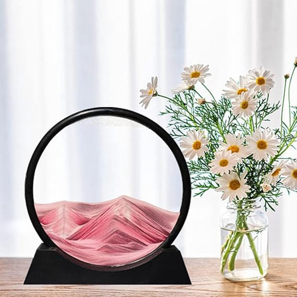 Bewegende Zandkunst in Glas 19x19 cm – Roze