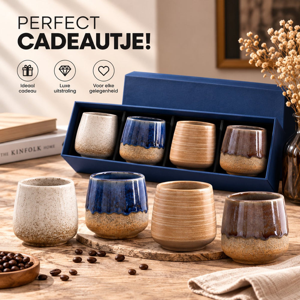 Keramische Koffiekopjes Set van 4 in Geschenkdoos – Design 1