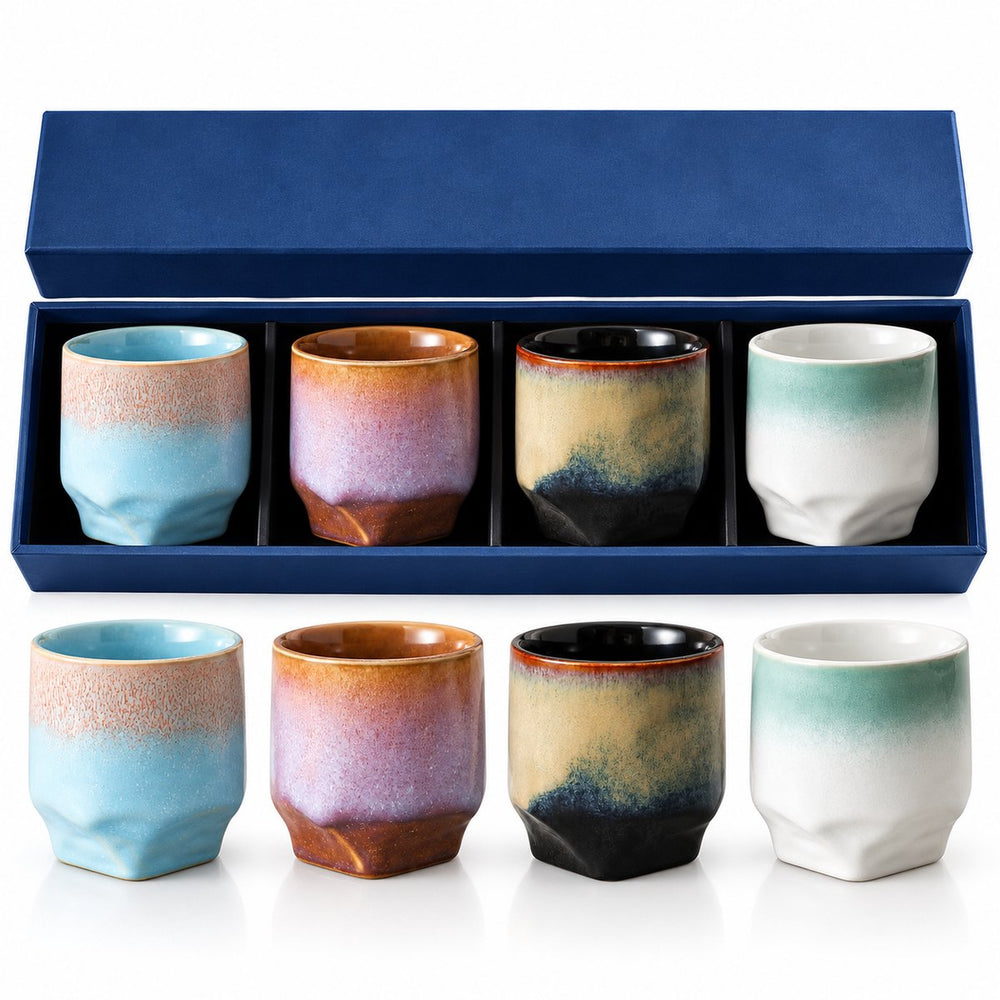 Keramische Koffiekopjes Set van 4 in Geschenkdoos – Design 4