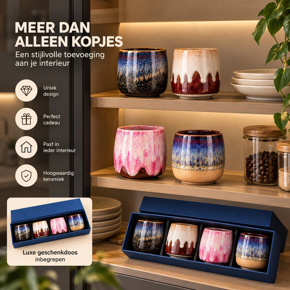 Keramische Koffiekopjes Set van 4 in Geschenkdoos – Design 7