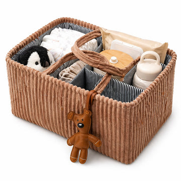 Opvouwbare Corduroy Luiermand met Vakken – Bruin