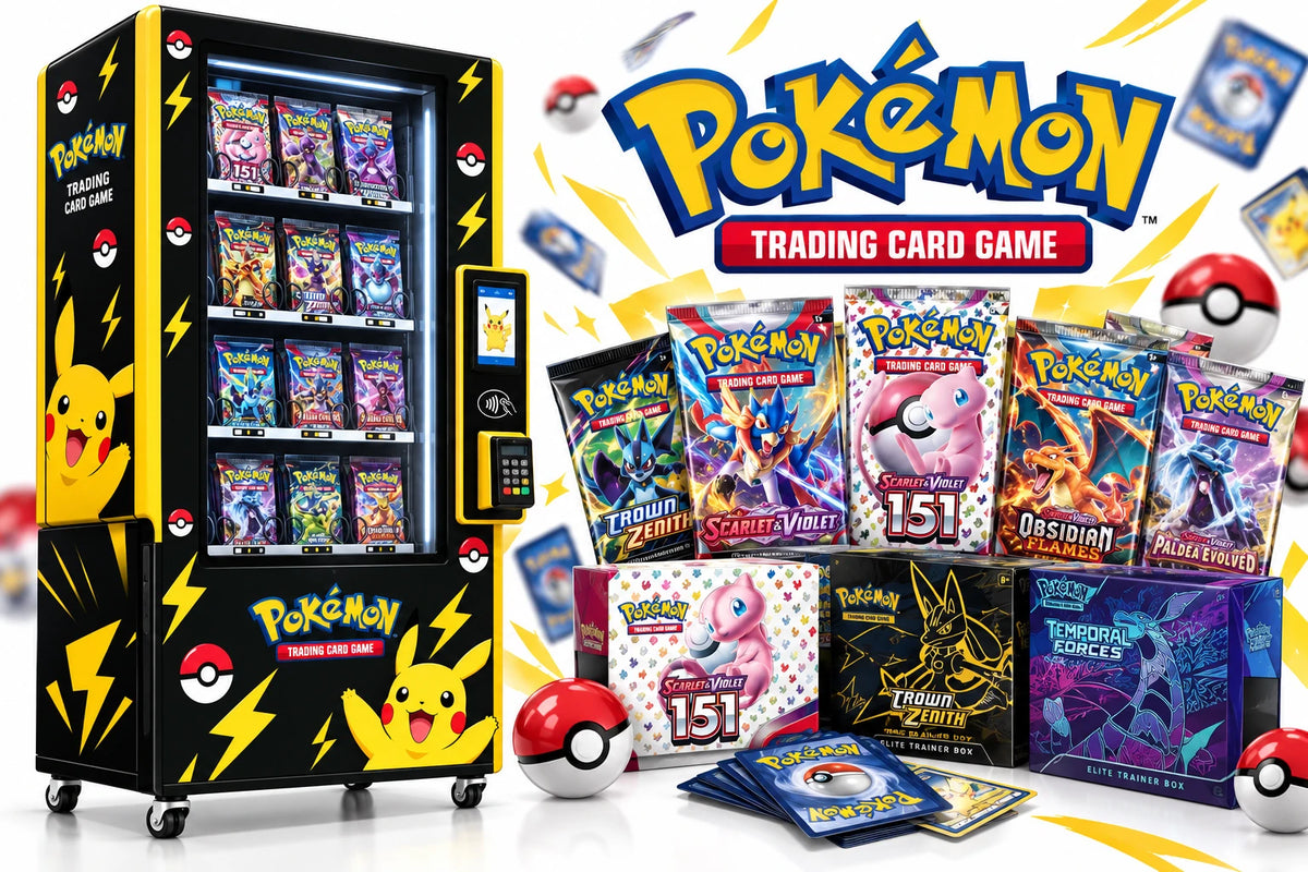 Pokémon vending machine met boosters en boxen